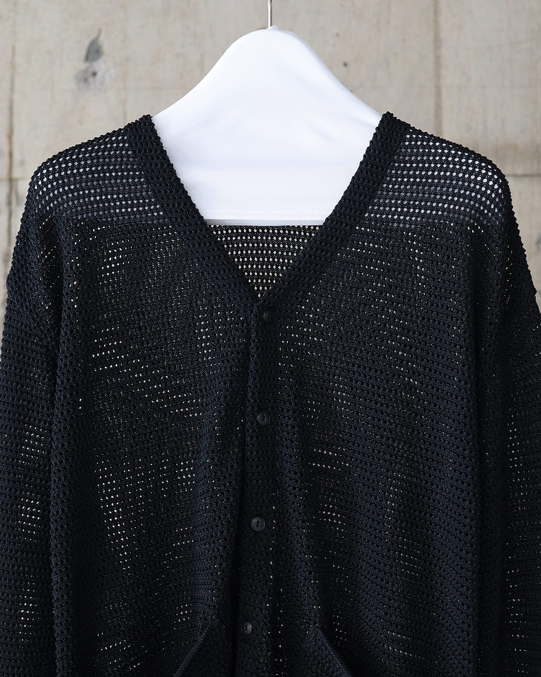 PATTERNED MESH CARDIGAN／パターンメッシュ カーディガン セール】C/L MESH KNIT CARDIGAN：コットン/リネン メッシュ